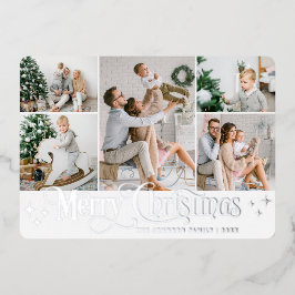 Tarjeta Festiva Con Relieve Metalizado 5 FOTO Sparkle Merry Christmas Silver