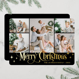 Tarjeta Festiva Con Relieve Metalizado 5 FOTOGRAFÍA Sparkle Merry Christmas Gold