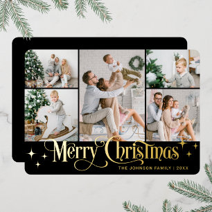 Tarjeta Festiva Con Relieve Metalizado 5 FOTOGRAFÍA Sparkle Merry Christmas Gold