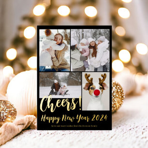 Tarjeta Festiva Con Relieve Metalizado 5 fotos modernas animadores Feliz año nuevo 2024