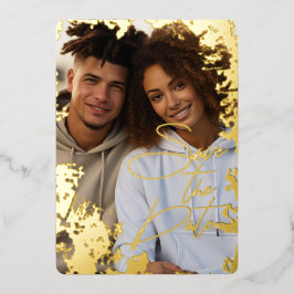 Tarjeta Festiva Con Relieve Metalizado 5" x 7" Rústico Ahorra la Fecha con Hoja de Oro Re