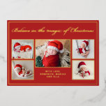 Tarjeta Festiva Con Relieve Metalizado 6 fotos creen en Navidades familia mágica roja<br><div class="desc">Tarjeta de saludo de vacaciones moderna con 5 de tus retratos favoritos de la familia de Navidades complementados con marcos de Relieve metalizado de oro real y una redacción que dice "Creer en la magia de los Navidades" sobre un fondo rojo festivo, personalizable con tu mensaje o nombres. Puede cargar...</div>