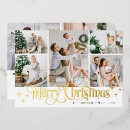 Tarjeta Festiva Con Relieve Metalizado 7 FOTO Sparkle Merry Christmas Gold