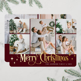 Tarjeta Festiva Con Relieve Metalizado 7 FOTO Sparkle Merry Christmas Gold