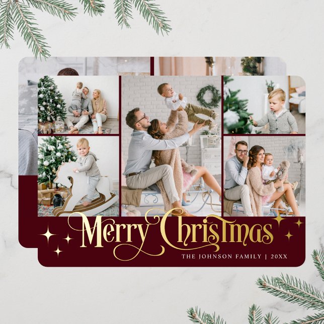 Tarjeta Festiva Con Relieve Metalizado 7 FOTO Sparkle Merry Christmas Gold (PHOTO Sparkle Merry Christmas Greeting Foil Holiday Card)