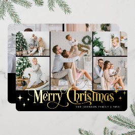Tarjeta Festiva Con Relieve Metalizado 7 FOTO Sparkle Merry Christmas Gold