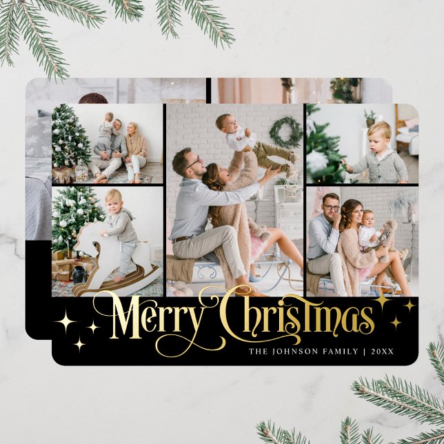Tarjeta Festiva Con Relieve Metalizado 7 FOTO Sparkle Merry Christmas Gold (PHOTO Sparkle Merry Christmas Greeting Foil Holiday Card)