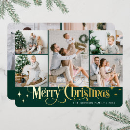 Tarjeta Festiva Con Relieve Metalizado 7 FOTO Sparkle Merry Christmas Gold