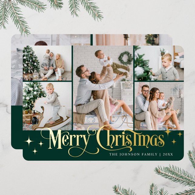 Tarjeta Festiva Con Relieve Metalizado 7 FOTO Sparkle Merry Christmas Gold (PHOTO Sparkle Merry Christmas Greeting Foil Holiday Card)