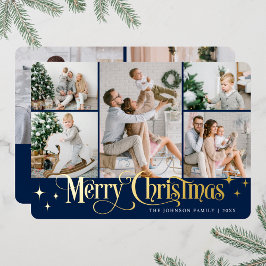 Tarjeta Festiva Con Relieve Metalizado 7 FOTO Sparkle Merry Christmas Gold