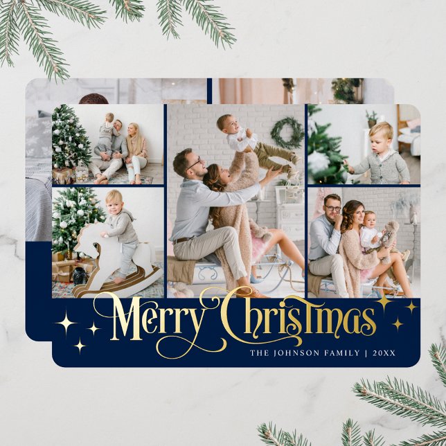 Tarjeta Festiva Con Relieve Metalizado 7 FOTO Sparkle Merry Christmas Gold (PHOTO Sparkle Merry Christmas Greeting Foil Holiday Card)