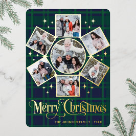 Tarjeta Festiva Con Relieve Metalizado 7 FOTO Sparkle Merry Christmas Greaming Gold