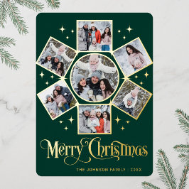 Tarjeta Festiva Con Relieve Metalizado 7 FOTO Sparkle Merry Christmas Greaming Gold