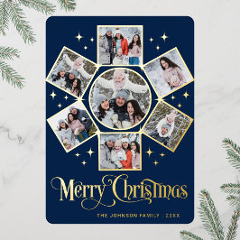 Tarjeta Festiva Con Relieve Metalizado 7 FOTO Sparkle Merry Christmas Greaming Gold