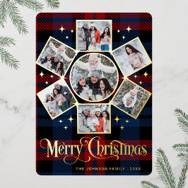 Tarjeta Festiva Con Relieve Metalizado 7 FOTO Sparkle Merry Christmas Greaming Gold