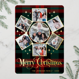 Tarjeta Festiva Con Relieve Metalizado 7 FOTO Sparkle Merry Christmas Greaming Gold