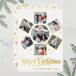 Tarjeta Festiva Con Relieve Metalizado 7 FOTO Sparkle Merry Christmas Greaming Gold