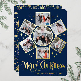 Tarjeta Festiva Con Relieve Metalizado 7 FOTO Sparkle Merry Christmas Greaming Gold