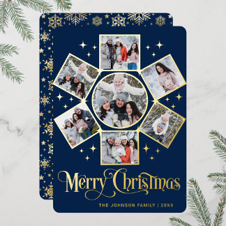 Tarjeta Festiva Con Relieve Metalizado 7 FOTO Sparkle Merry Christmas Greaming Gold