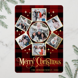 Tarjeta Festiva Con Relieve Metalizado 7 FOTO Sparkle Merry Christmas Greaming Gold