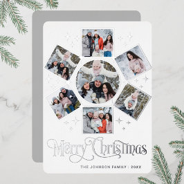 Tarjeta Festiva Con Relieve Metalizado 7 FOTO Sparkle Merry Christmas Grey