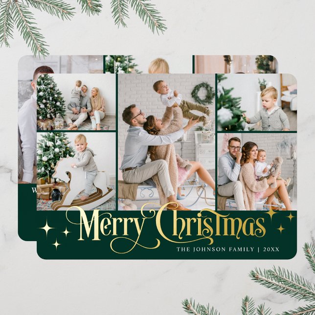 Tarjeta Festiva Con Relieve Metalizado 8 FOTO Sparkle Merry Christmas Gold (PHOTO Sparkle Merry Christmas Greeting Foil Holiday Card)