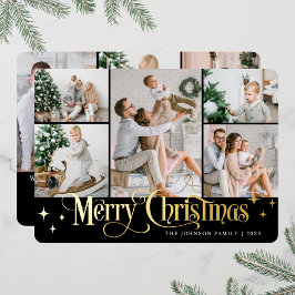 Tarjeta Festiva Con Relieve Metalizado 8 FOTO Sparkle Merry Christmas Gold