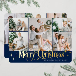 Tarjeta Festiva Con Relieve Metalizado 8 FOTO Sparkle Merry Christmas Gold