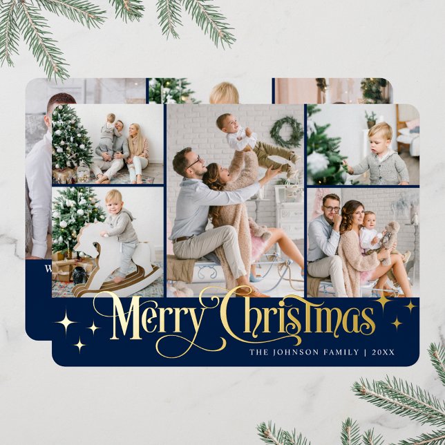 Tarjeta Festiva Con Relieve Metalizado 8 FOTO Sparkle Merry Christmas Gold (PHOTO Sparkle Merry Christmas Greeting Foil Holiday Card)