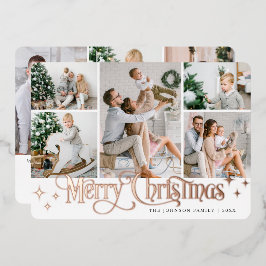Tarjeta Festiva Con Relieve Metalizado 8 FOTO Sparkle Merry Christmas Rosa Gold