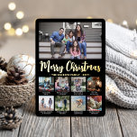 Tarjeta Festiva Con Relieve Metalizado 9 Foto Collage moderno de Black Merry Christmas<br><div class="desc">Envíe elegantes saludos alegres y comparta 9 de sus fotos favoritas con una tarjeta de vacaciones de Relieve metalizado dorado y verde personalizado. Todo el texto de esta plantilla es sencillo para el personalizar de incluir cualquier texto, como Feliz Navidad, Felices Fiestas, Saludos de Temporadas, Saludos de Año Nuevo, etc....</div>