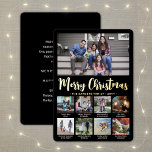 Tarjeta Festiva Con Relieve Metalizado 9 Foto Collage moderno de Black Merry Christmas<br><div class="desc">Envíe elegantes saludos alegres y comparta 9 de sus fotos favoritas con una tarjeta de vacaciones de Relieve metalizado dorado y verde personalizado. Todo el texto de esta plantilla es sencillo para el personalizar de incluir cualquier texto, como Feliz Navidad, Felices Fiestas, Saludos de Temporadas, Saludos de Año Nuevo, etc....</div>