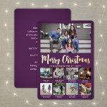 Tarjeta Festiva Con Relieve Metalizado 9 Foto Collage moderno Purple Merry Christmas<br><div class="desc">Envíe elegantes saludos alegres y comparta 9 de sus fotos favoritas con una tarjeta de vacaciones de Relieve metalizado de morado y oro de collage de fotos personalizados. Todo el texto de esta plantilla es sencillo para el personalizar de incluir cualquier texto, como Feliz Navidad, Felices Fiestas, Saludos de Temporadas,...</div>