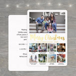 Tarjeta Festiva Con Relieve Metalizado 9 Fotografía Feliz Navidad Moderna Caligrafía de e<br><div class="desc">Envía elegantes saludos alegres y comparte algunas fotos favoritas con un año de collage de fotos personalizado 9 en la tarjeta de Relieve metalizado de revisión Feliz Navidad. Todo el texto de esta plantilla es sencillo de personalizar con cualquier texto como Felices Fiestas, Saludos de Temporadas, Feliz Año Nuevo, etc....</div>
