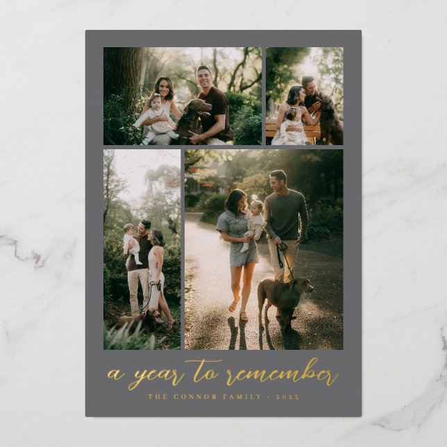 Tarjeta Festiva Con Relieve Metalizado A Year to Remember Photo Collage (Anverso)