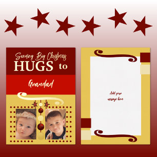 Tarjeta Festiva Con Relieve Metalizado Abrazos de Navidad abuelo agregar fotos dorado bur