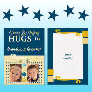 Tarjeta Festiva Con Relieve Metalizado Abrazos de Navidad Abuelos agregar fotos oro azul