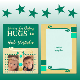 Tarjeta Festiva Con Relieve Metalizado Abrazos de Navidad tío añadir fotos oro verde