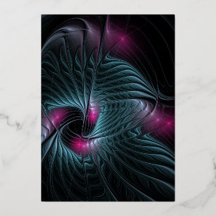 Tarjeta Festiva Con Relieve Metalizado Abstracción Fantasía Fractal Colorida
