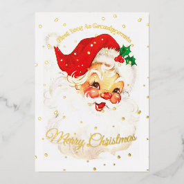 Tarjeta Festiva Con Relieve Metalizado Abuelos Primera foto navideña Santa Merry