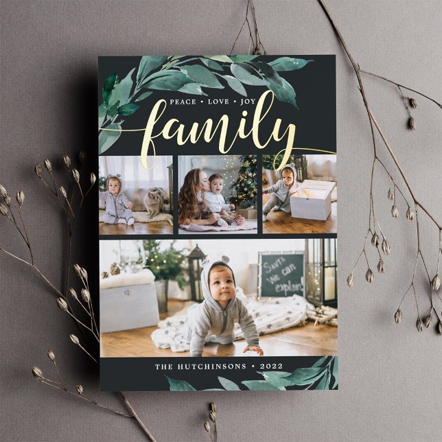 Tarjeta Festiva Con Relieve Metalizado Abundancia de invierno | Oro Collage de fotos (Subido por el creador)