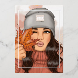 Tarjeta Festiva Con Relieve Metalizado Acogedor otoño estacional - Navidades otoño