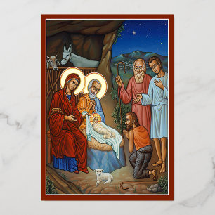 Tarjeta Festiva Con Relieve Metalizado Adoración de los pastores