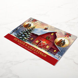 Tarjeta Festiva Con Relieve Metalizado Adorno de bola de árbol de Navidad de granero pers