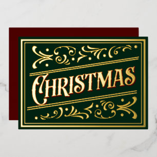 Tarjeta Festiva Con Relieve Metalizado Adorno de guion de Navidad Verde Rojo