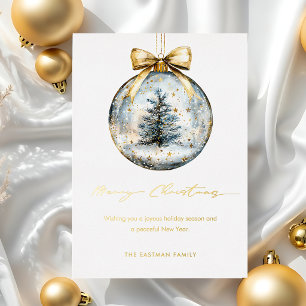 Tarjeta Festiva Con Relieve Metalizado Adorno dorado de elegante guión de Feliz Navidad