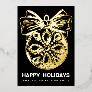 Tarjeta Festiva Con Relieve Metalizado Adorno Dorado Onyx Premium Foto Feliz