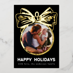 Tarjeta Festiva Con Relieve Metalizado Adorno Feliz de Foto Múltiple Dorado de Ónix Premi