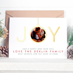 Tarjeta Festiva Con Relieve Metalizado Adorno Multi Foto Feliz Navidad Oro JOY