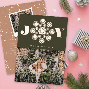 Tarjeta Festiva Con Relieve Metalizado Adorno Navideño de Flor Decorativa con Estilo Eleg